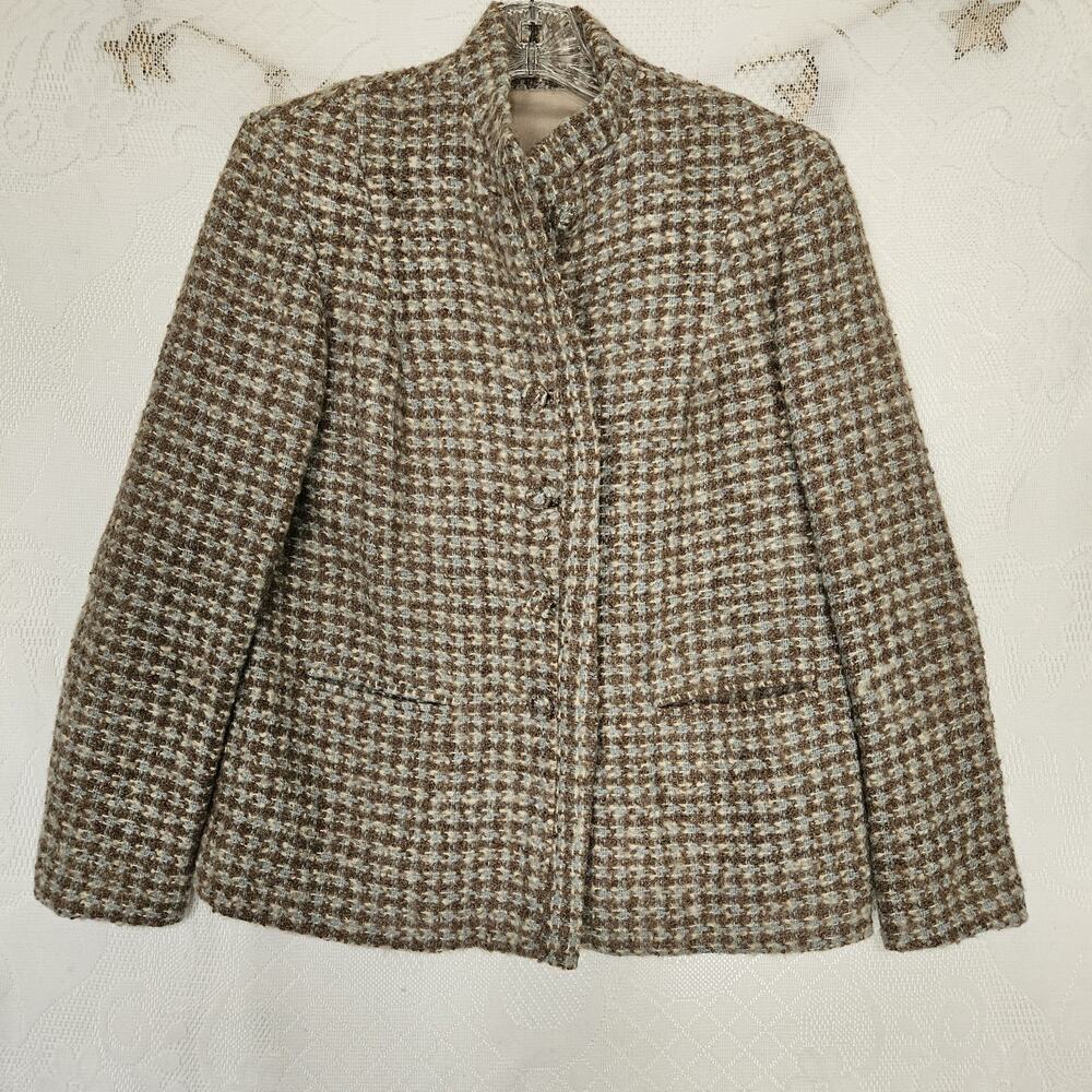 Forstmann XLarge Womens 100% Virgin Wool Houndstooth Tweed Blazer Jacket Classic